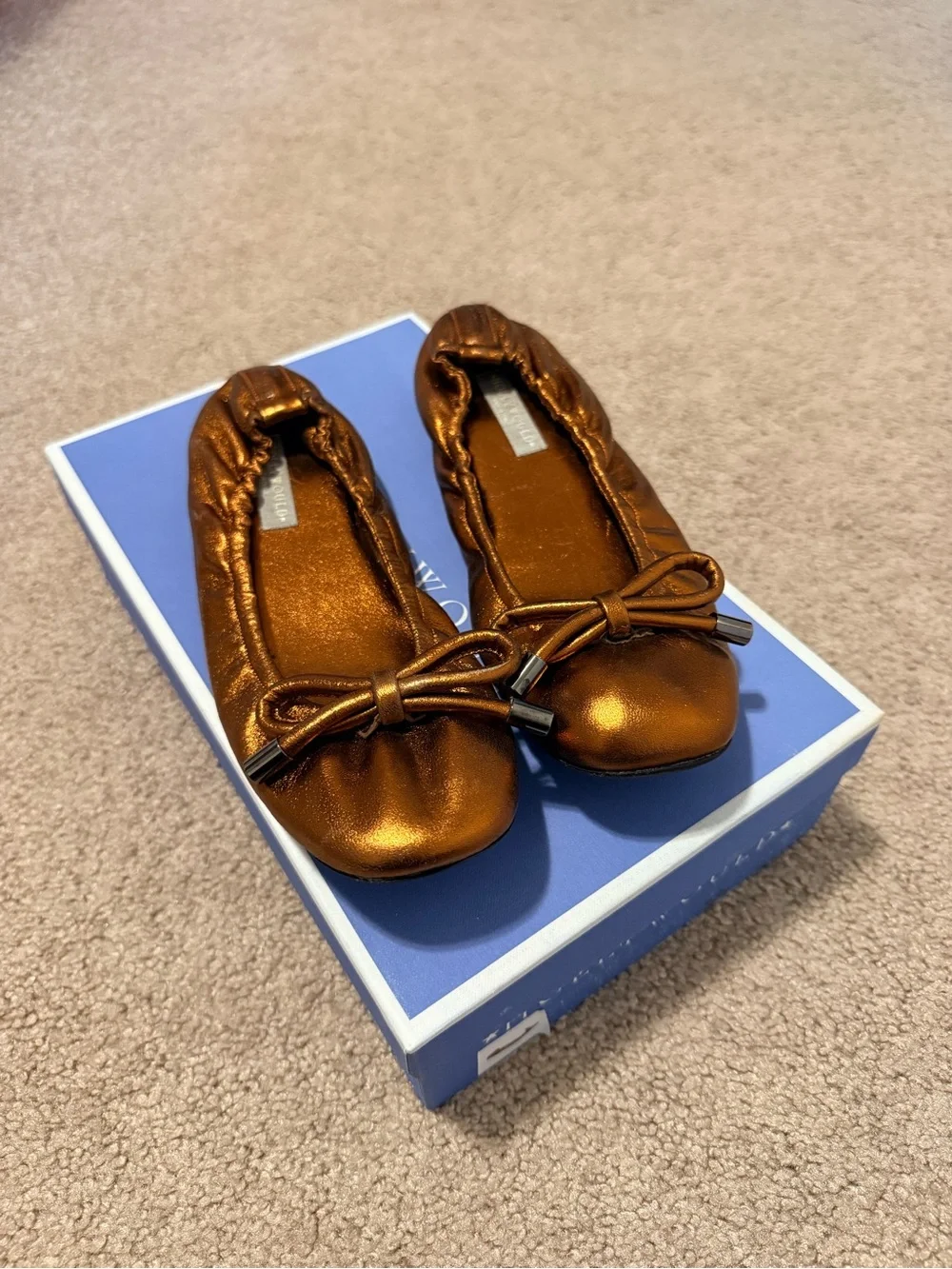 HOLLYWOULD Metallic Bronze Ballet Flats Bow Shoes 7.5